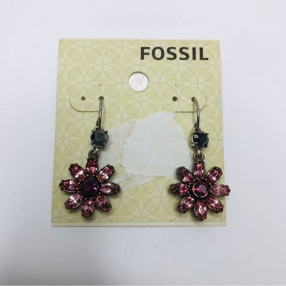 New FOSSIL Granny Pink Flower Earrings